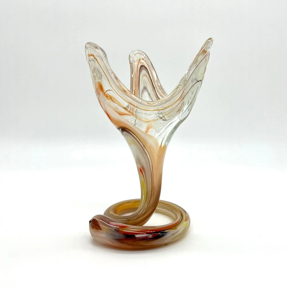 Art Glass Vase Swirl Design Amber Brown Clear Decor Bud‎ Vase